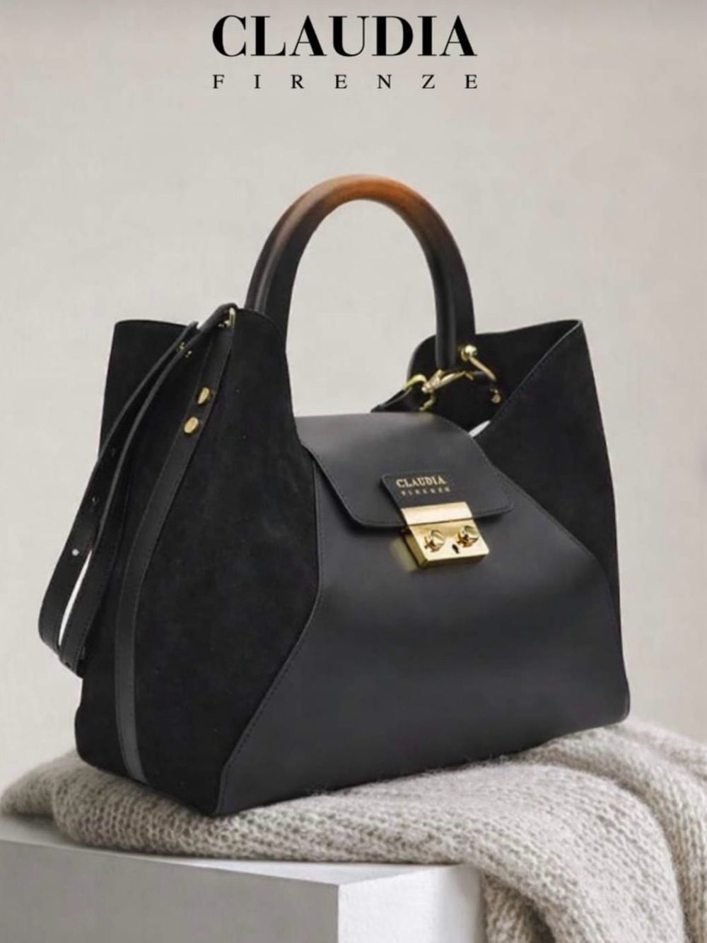Claudia Firenze - Isadora Black Chamois Women Handbag - Genuine Leather & Suede